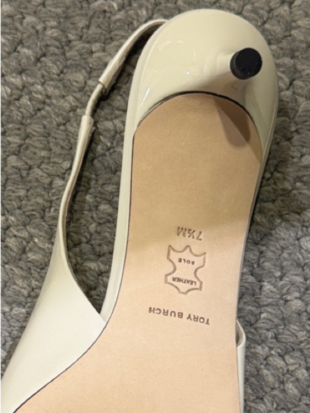 Tory Burch Cream Pointed Slingback Mule with Gold Logo - Picture 4 of 5